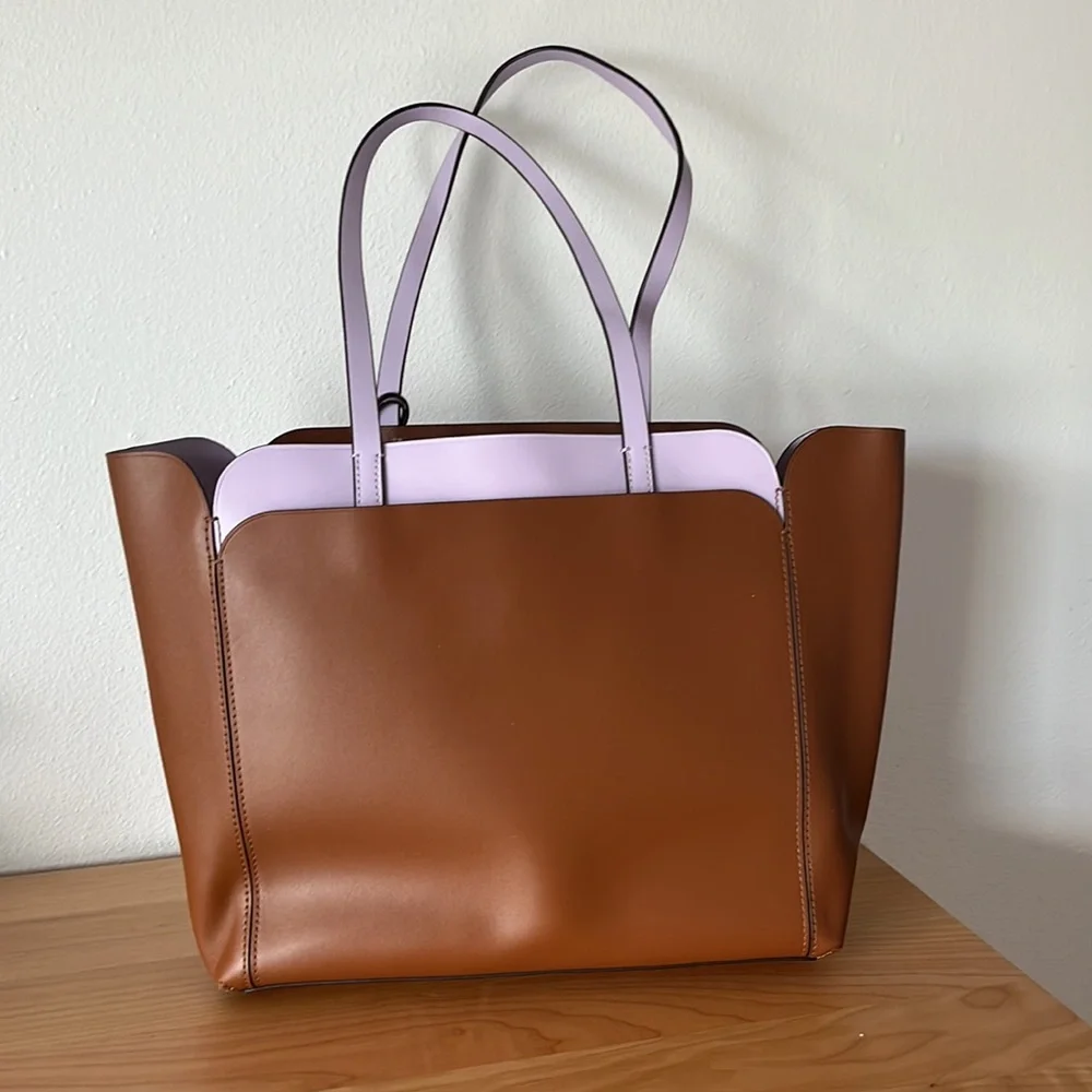 Kate Spade Brown & Light Purple Medium Double Pocket Tote